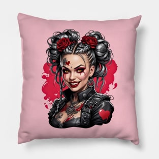 Steampunk Gothic girl retro vintage spooky valentine design Pillow