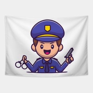 Police With Handcuff And Gun Tapestry