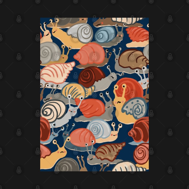 Snail Trail - repeat pattern of funny snails on blue by NattyDesigns