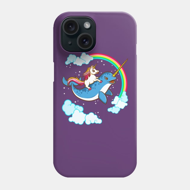 Unicorn Riding Narwhal Cute Magical Phone Case by E