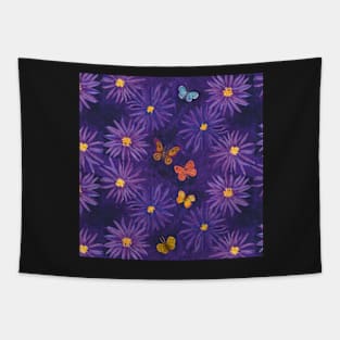 Dark Night Butterflies with Blooms Tapestry