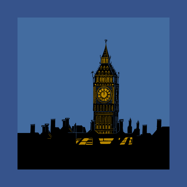 Big Ben London Silhouette Linocut by Maddybennettart
