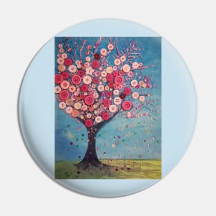 Pink Cherry blossom watercolour embellished canvas Pin