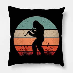 Bigfoot Sasquatch Playing The Recorder Vintage Sunset Music Lover Pillow