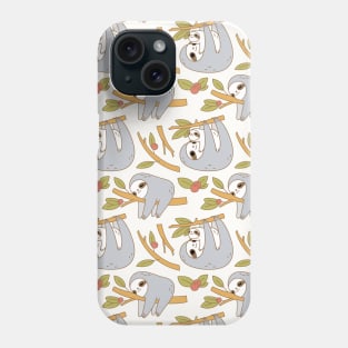 Mom and Baby Sloth Pattern in Ivory Phone Case