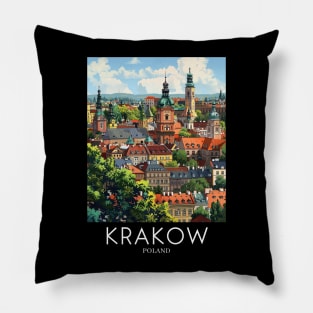 A Pop Art Travel Print of Krakow - Poland Pillow