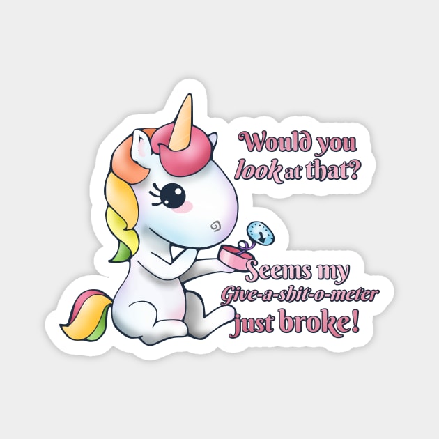 Snarkles the Vulgar Unicorn - Give-a-shit-o-meter Magnet by LyddieDoodles