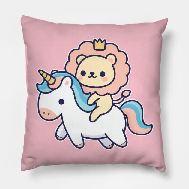 funny Lion ride unicorn Pillow by fikriamrullah