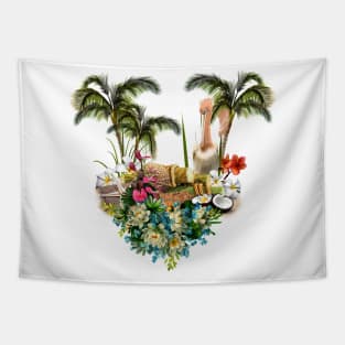 Wonderful pelican with flowers, tropical design Tapestry