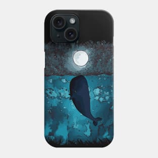 A whale in a blue sea kiss the moon Phone Case