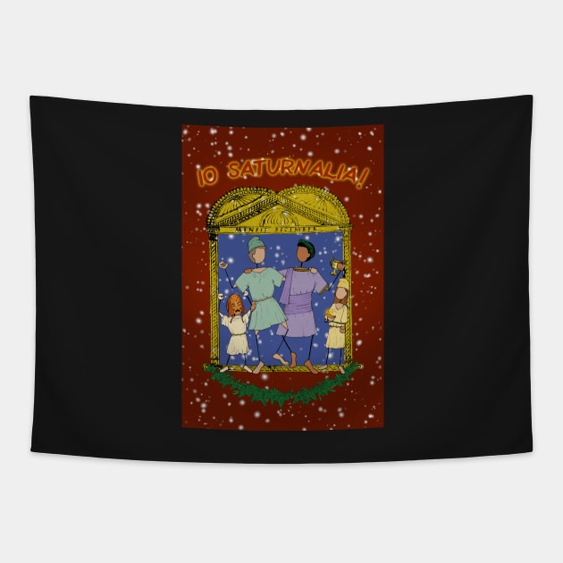 Happy Saturnalia! (RED background) Greek Myth Comix Tapestry by GreekMythComix