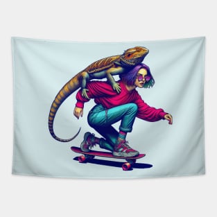 Skater with Bearded Dragon Tapestry