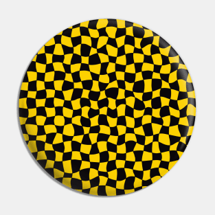 Warped Checkerboard, Black and Yellow Pin