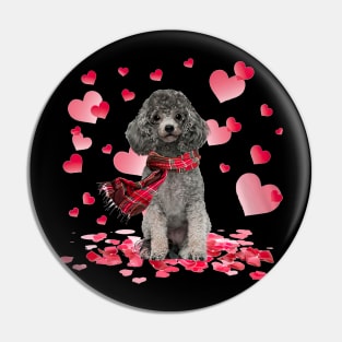 Silver Miniature Poodle Hearts Love Happy Valentine's Day Pin