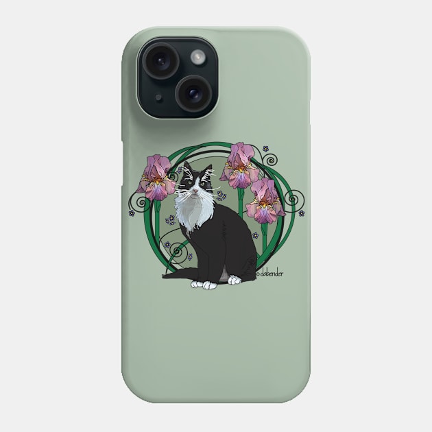 Black and White Cat with Irises 2 Phone Case by avondalealley