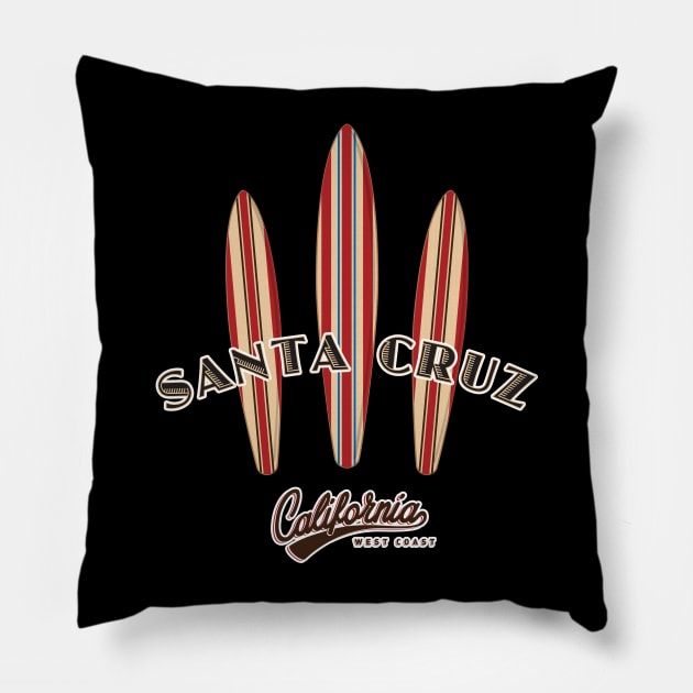 Santa Cruz Logo with Surfboards Pillow by PauHanaDesign