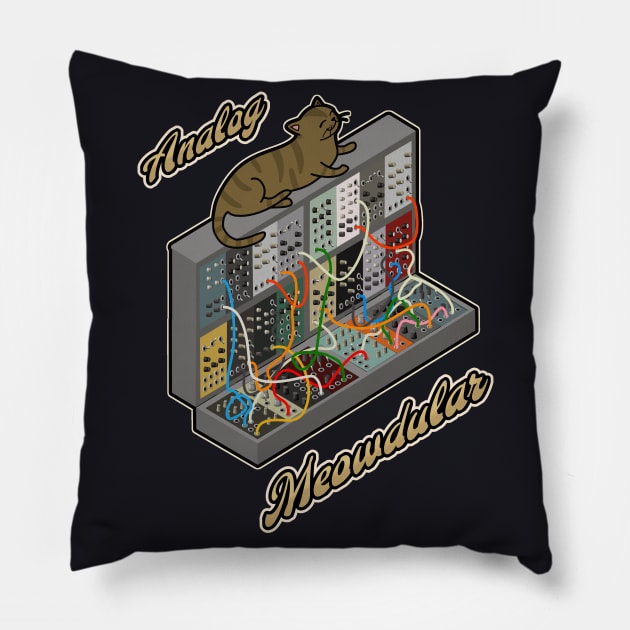 Cat on Modular Synth Funny synthesizer Pillow by Mewzeek_T