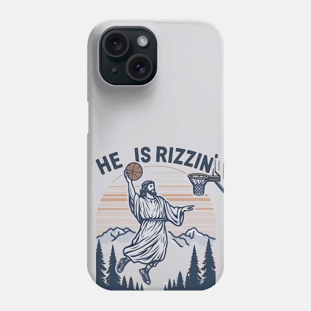 Retro He Is Rizzin' Funny Jesus Playing Basketball Phone Case by RansomBergnaum