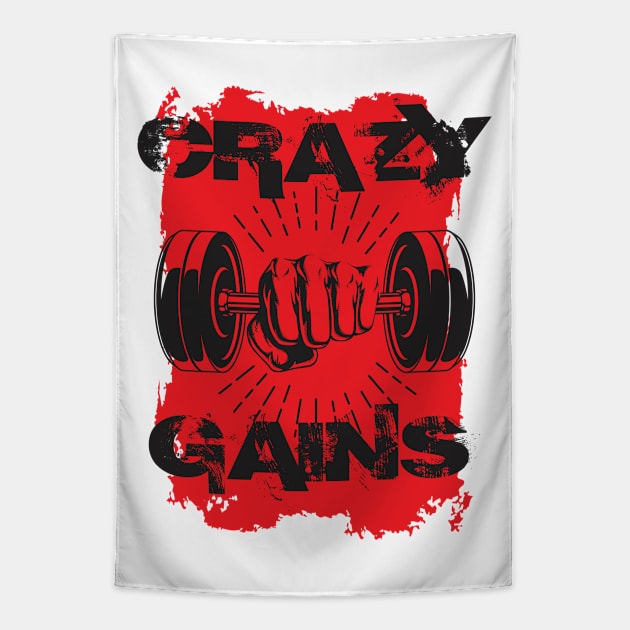 Crazy gains - Nothing beats the feeling of power that weightlifting, powerlifting and strength training it gives us! A beautiful vintage movie design representing body positivity! Tapestry by Crazy Collective