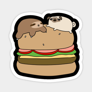 Sloth Pug and Hamburger Magnet