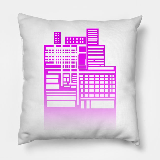 8-bit city Neon Pink Version Pillow by sketchbooksage