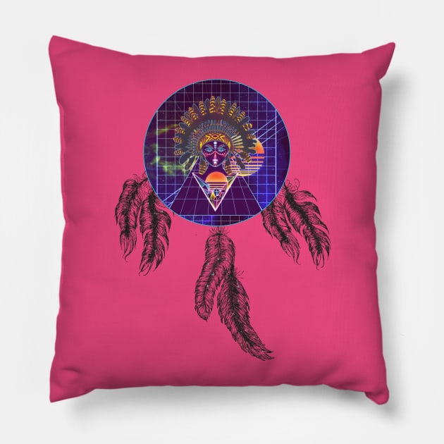 Futuristic indian girl in the dreamcatcher Pillow by AnnArtshock