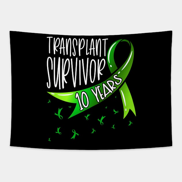 10 Year Organ Transplant Survivor Green Ribbon Tapestry by Gold Wings Tees