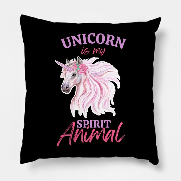 Cute Unicorn Rainbow Lover gift Unicorn is my spirit animal Pillow by PunManArmy