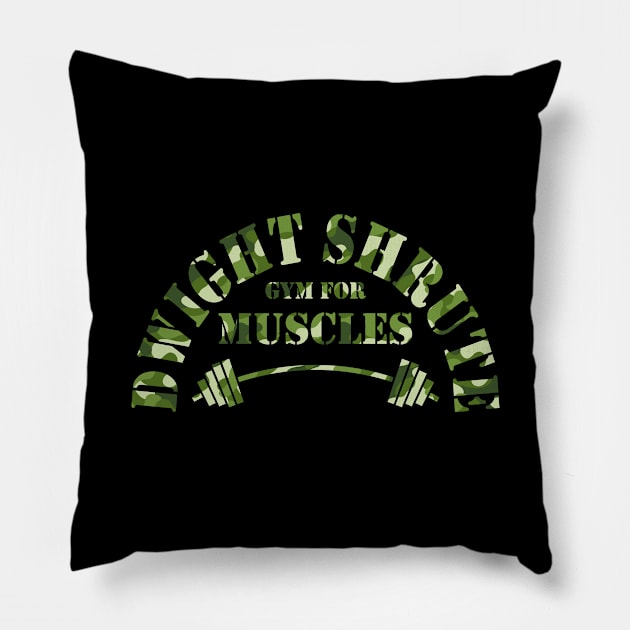 The Office Dwight Schrute Gym For Muscles Camo Pillow by felixbunny