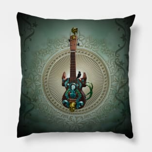 Fantasy guitar with skulls and crow Pillow