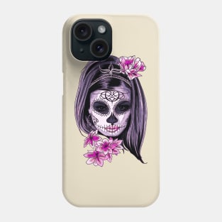 Catrina face painted in pastel colors with pink flowers. Feminist princess catrina face. Phone Case