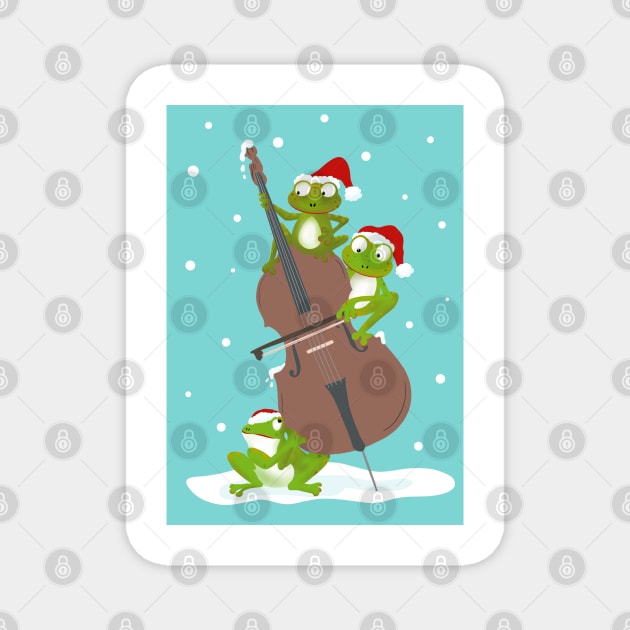 Three funny frogs playing the double bass in Santa hats Magnet by NattyDesigns