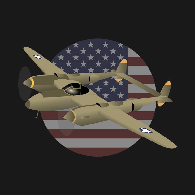 WW2 P-38 Lightning Airplane with US Flag by NorseTech