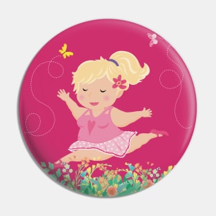 The chubby cute ballerina dances in the flower meadow, enjoying every moment Pin