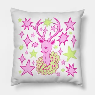 Retro Majestic Deer, Pink and Green Pillow
