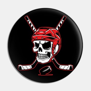 Skeleton Ice Hockey Puck Skull With Hockey Stick Halloween Pin