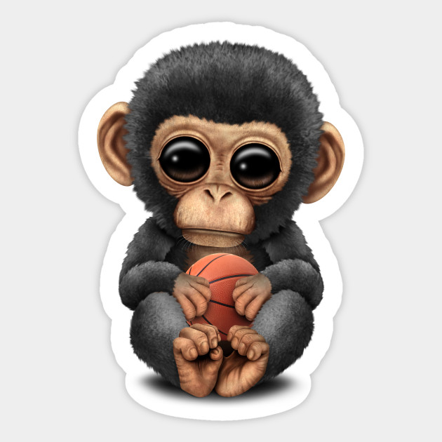 Cute Baby Chimp Playing With Basketball Basketball Sticker