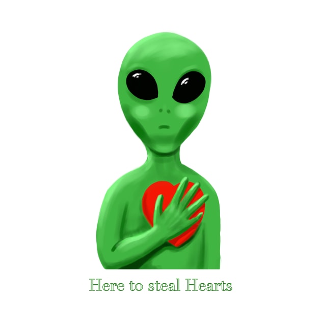 Little green alien come steal hearts by Zimart