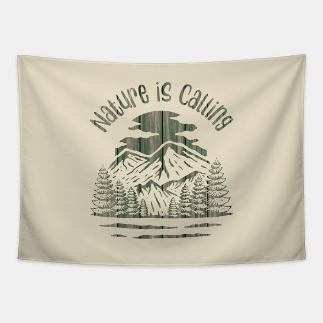 Nature is Calling Green Wooded Mountains Tapestry by Kylie Paul