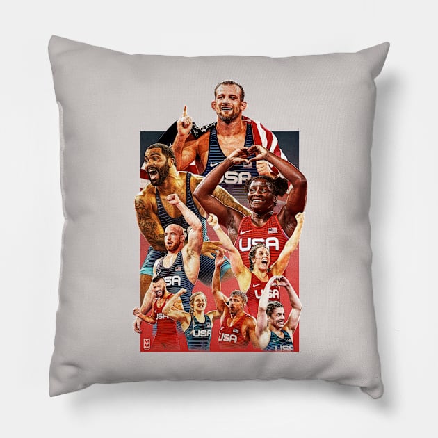 USA Olympic Wrestling Heroes Pillow by Mattasticmitchell