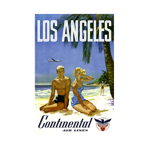 Discover Los Angeles, Continental Air Lines - Vintage Travel Poster - Free - T-Shirt