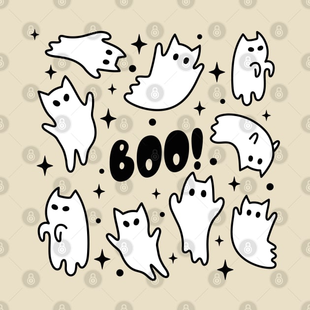 Boo Halloween Cat Ghosts by uncommontee