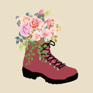 Pink hiker boot with flowers T-Shirt