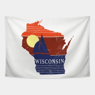 Wisconsin State WI Sunset Sailboat Tee Tapestry