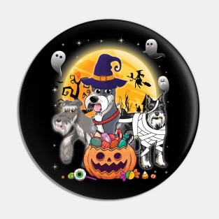 Schnauzer Dog Mummy Witch Moon Ghosts Happy Halloween Thanksgiving Merry Christmas Day Pin