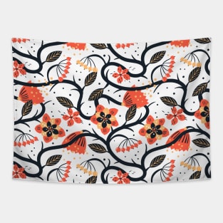 Orange Flower Pattern Tapestry