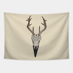 Raven Skull with Antlers and Pentagram Tapestry