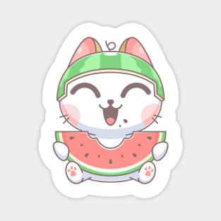 Cute cat eating watermelon cartoon Magnet