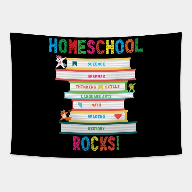 Homeschool Rocks Dabbing Unicorn Fox Turtle Education Books Tapestry by Rosemarie Guieb Designs