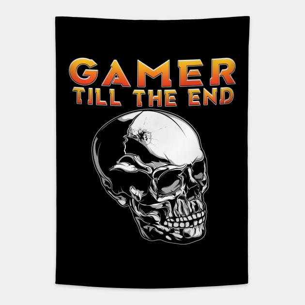 Gamer Till The End Full Skull Orange Tapestry by Shawnsonart